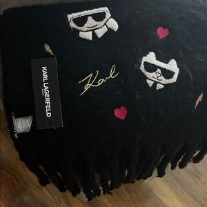 Karl Lagerfeld Black Scarf with White and Red Accents